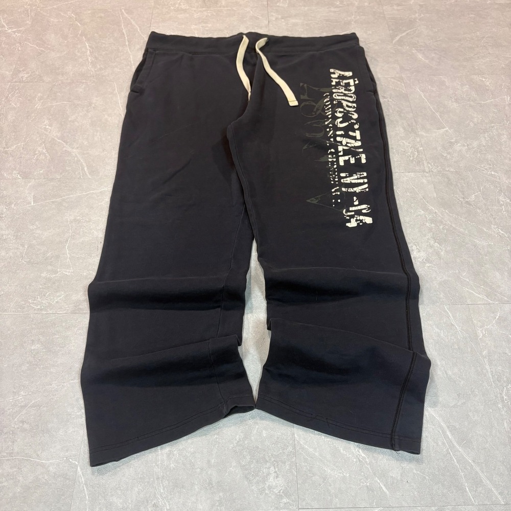 Aeropostale Womens Navy Blue Graphic Logo Wide Leg Sweatpants Joggers Large